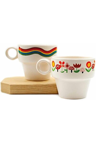 yenibagshop & Gökkuşağı 2'li Espresso Bardak Seti - Hediye Seramik Fincan