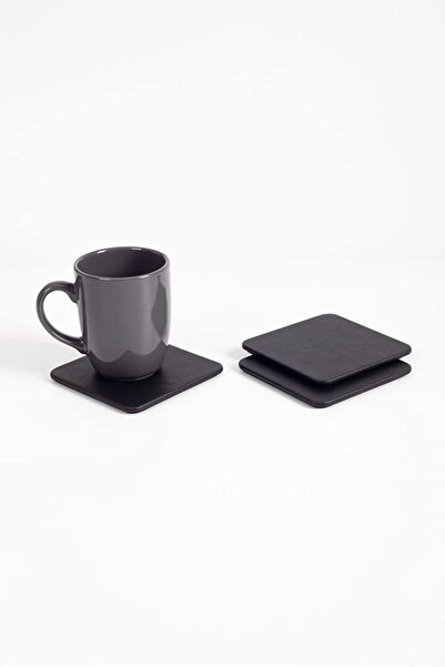 Generic Brand Office Leather Coaster Plain Black 3 Pieces