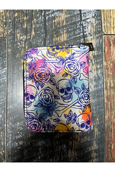 Street Bag Skull Rose Pattern Convenient Wallet with Card Holder and Coin Compartment