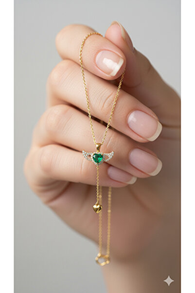 MEEB BİJUTERY قلادة نسائية من الفولاذ بتصميم جناح ملاك متحرك من الكريستال الأ...