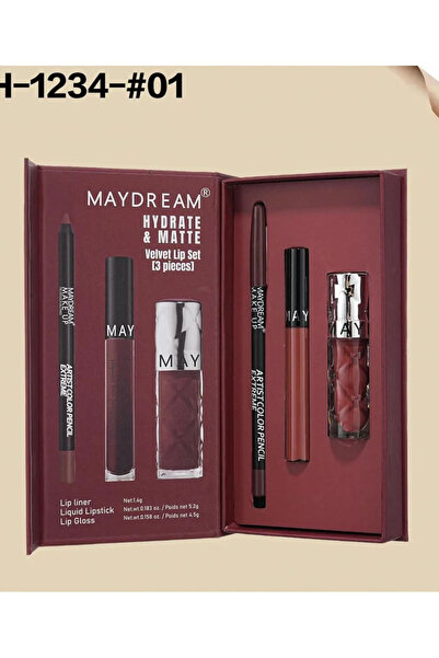 MAYDREAM طقم روج ثابت + جلوس شفايف +محدد شفايف PH-1243