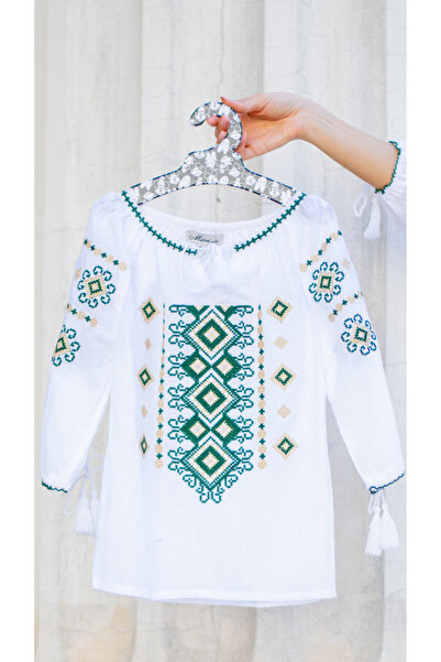 Romania ie pentru fete traditional Romaneasca ,Girl's Blouse Bianca - Green E...