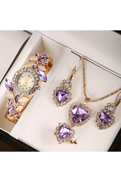 atabay 5 Parçalı Mor Takı Seti (Kutu Dahil Değildir) (+2 Kolye Hediye)