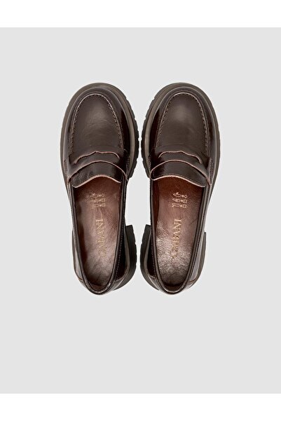 Cabani Genuine Patent Leather Brown Women's Loafer Shoes