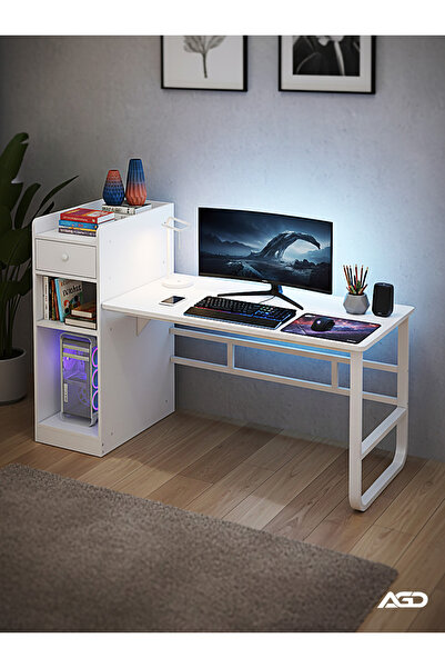 AGD Computer desk with interchangeable storage shelves on both sides, suitable for studying, writing, and gaming.