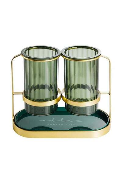 fulina Kitchen Utensil Holder Organizer,2 Detachable Plastic Green Cups with Iron Frame Utensil Caddies