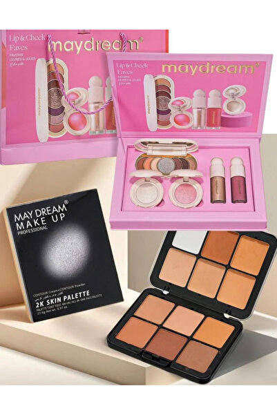 MAYDREAM طقم مكياج وجه ظل + اضاءة +احمر خدود +كنتور بودرة كريمي