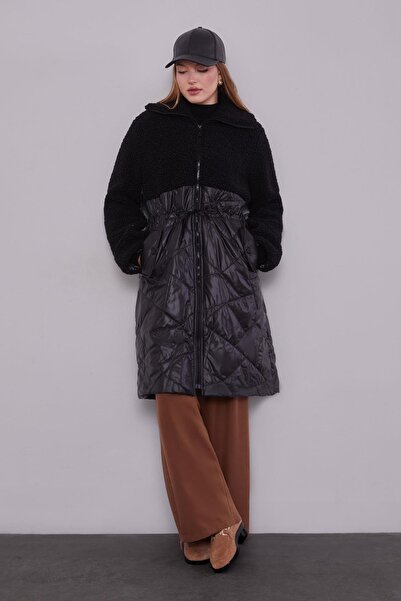 Levidor Black Quilted Waist Drawstring Coat