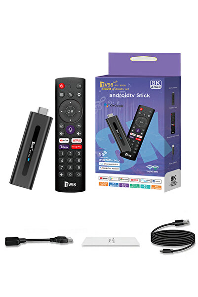 TV98 Android 14 8K TV Stick with Remote Control , Set Top TV Box(8GB + 128GB)