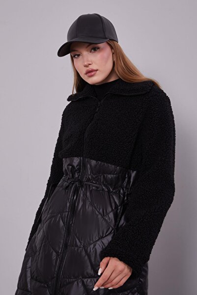 Levidor Black Quilted Waist Drawstring Coat