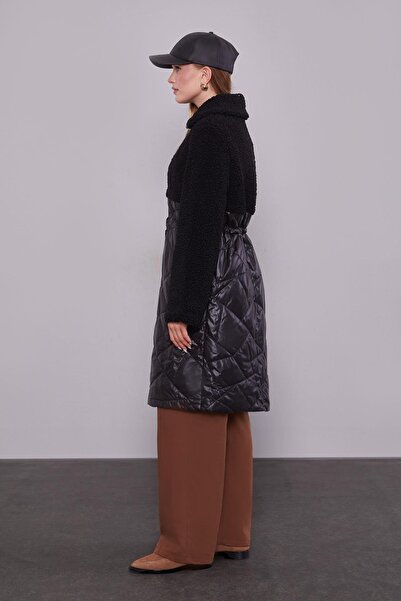 Levidor Black Quilted Waist Drawstring Coat