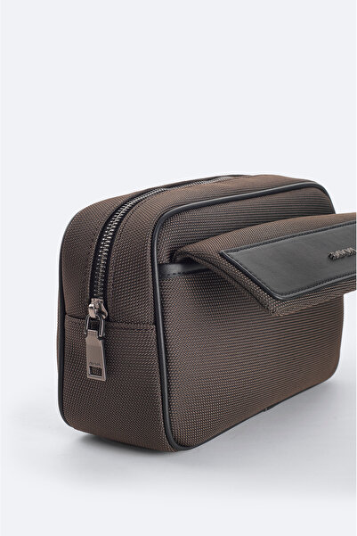 Avva Men's Brown Double Zipper Handbag A52Y9103