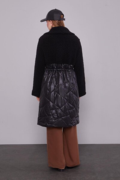 Levidor Black Quilted Waist Drawstring Coat