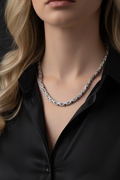 CAŞ DEKORASYON Silver Color Chain Steel Unisex Necklace