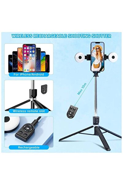 Generic 170cm Extendable Selfie Stick Tripod with Wireless Remote & 2 Removable Fill Lights