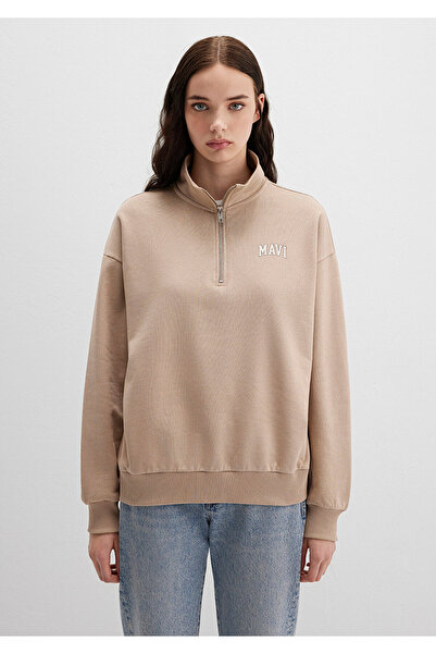 Mavi Logo Printed Beige Sweatshirt 1S10179-70344