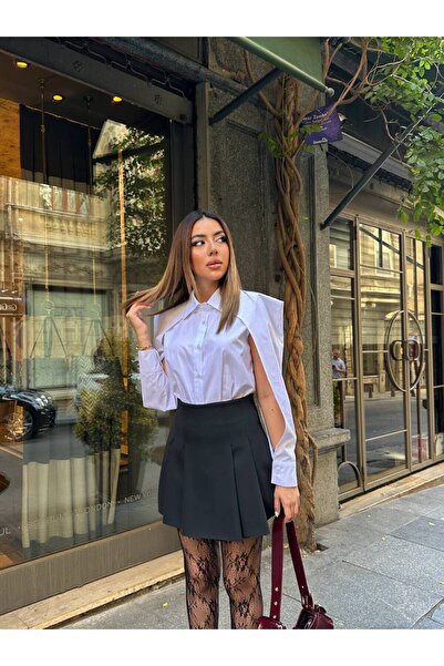 PINN Kol Detaylı Poplin Beyaz Gömlek