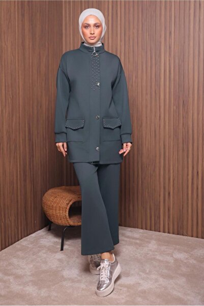 TRENDTESETTÜR Women's Gray (Anthracite) Pants and Scuba Knitted Suit t 4335