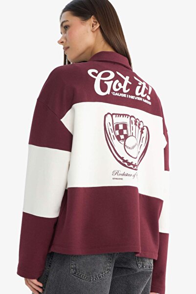 DeFacto Coool Regular Fit Polo Neck Back Printed Sweatshirt G3882Ax25Wn