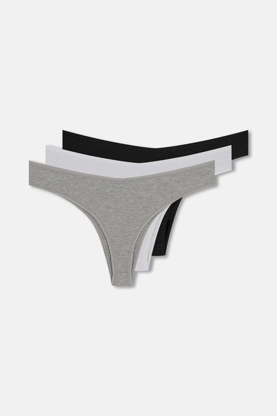 SUWEN 3'lü Pamuklu V Kesim Rib String Külot