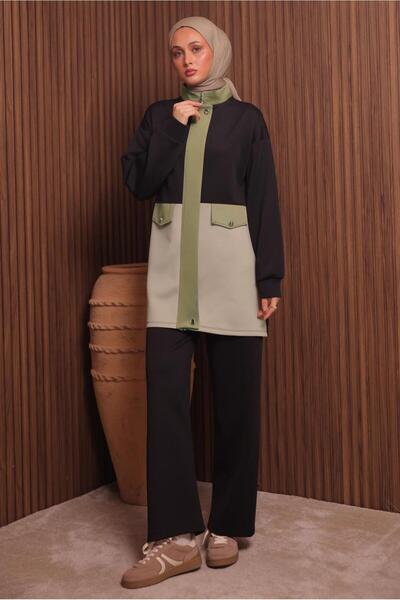 TRENDTESETTÜR Women's Black Pants and Scuba Knitted Suit t 3435