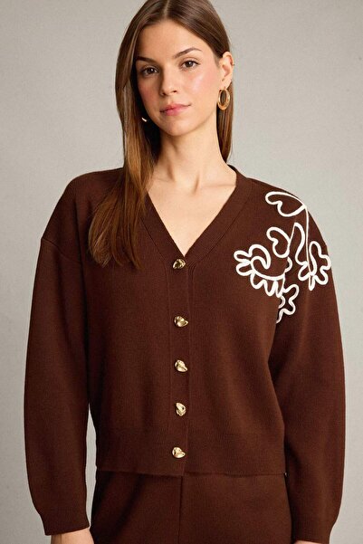 DeFacto Oversized Wide Pattern Embroidered Buttoned Cardigan G6305Ax25Wn