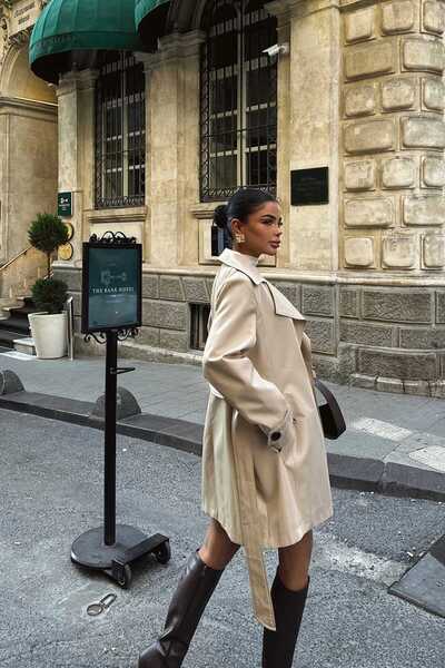 TANISA Talil Belt Detail Short Trench Coat Tns-3314
