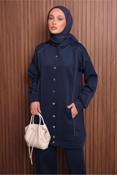 TRENDTESETTÜR Women's Navy Blue Pants with K Hooded Set t 3935