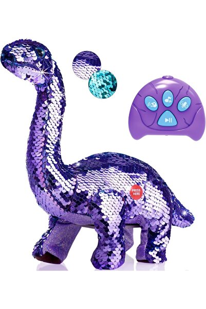genernic لعبة ديناصور كوني المزينة بالترتر، قابلة للعكس، تعمل بجهاز تحكم عن بُعد - بنفسجي، تُكرر، تمشي، تزأر، تُغني - مناسبة للأعمار من سنتين