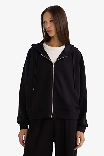 DeFacto Relax Fit Hooded Zippered Sweatshirt G4760Ax25Wn