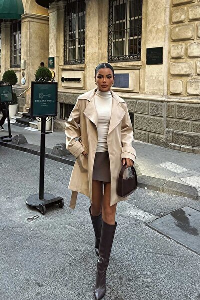 TANISA Talil Belt Detail Short Trench Coat Tns-3314