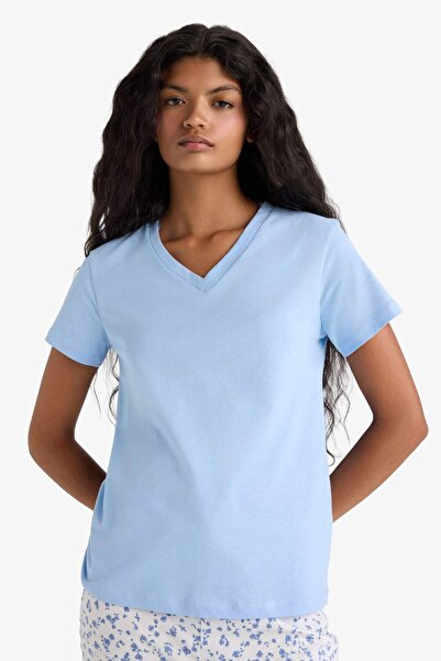 DeFacto Pajama Set Regular Fit Short Sleeve Top Patterned Long Bottom-Fall in Love F7544Ax25Au