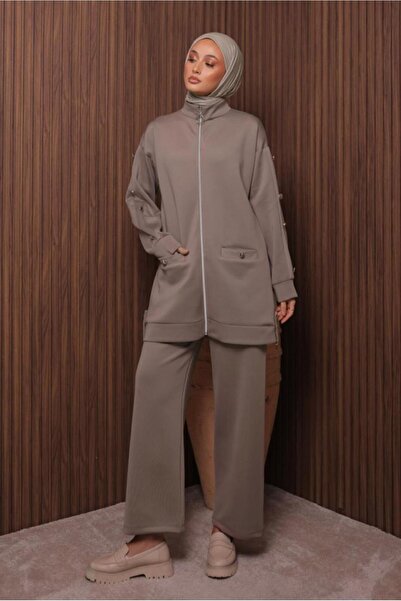 TRENDTESETTÜR Women's Brown (Soil) Pants with Scuba Knitted Suit t 2335