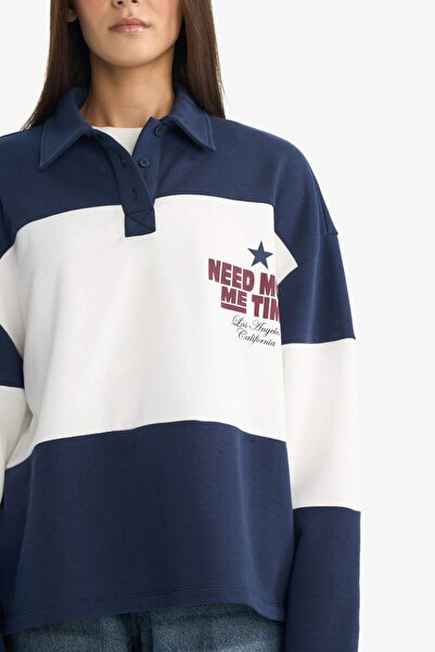 DeFacto Coool Regular Fit Поло з коміром Світшот з принтом на спині G3885AX25WN