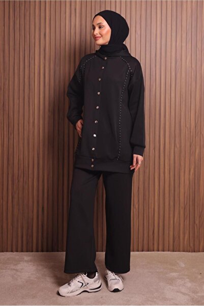 TRENDTESETTÜR Women's Black Pants K Hooded Set t 3935