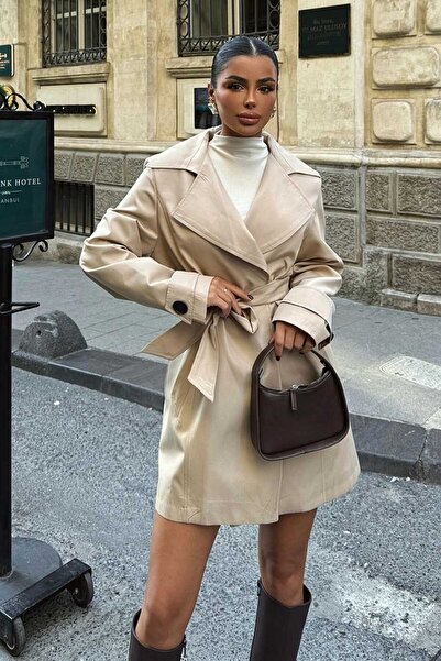 TANISA Talil Belt Detail Short Trench Coat Tns-3314