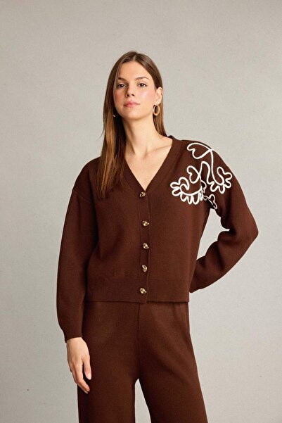 DeFacto Oversized Wide Pattern Embroidered Buttoned Cardigan G6305Ax25Wn
