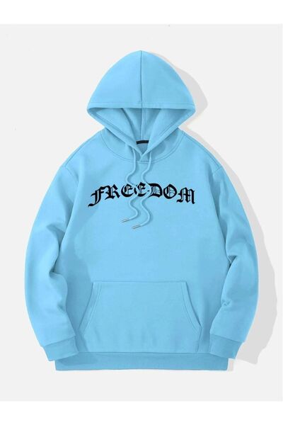 ORLONTEX Unisex Blue Freedom Printed Oversize Hooded Sweatshirt