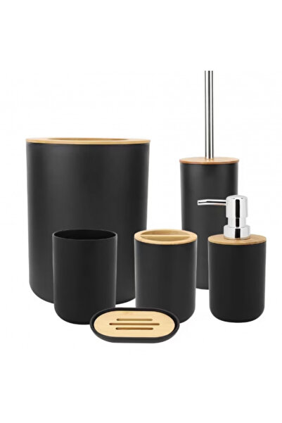 SUPER TRENDS Set de accesorii de baie premium, 6 piese, bambus și plastic ABS...