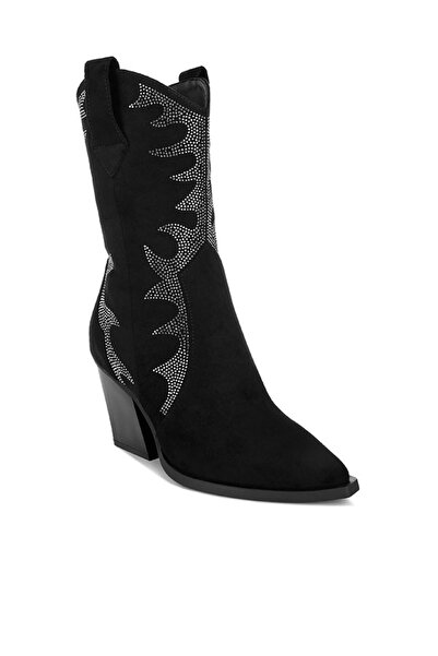 london Rag Women Rhinestones Embellished Calf Boots in Black