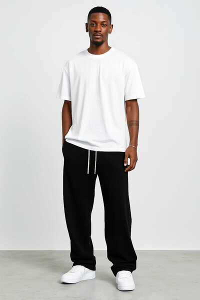 SERYY MODA Men's Black Winter Fleece-Lined Baggy Sweatpants