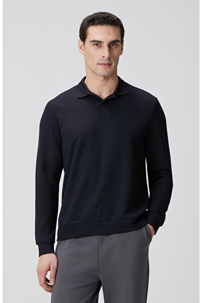 Network Lacivert Polo Yaka Çıtçıtlı Sweatshirt
