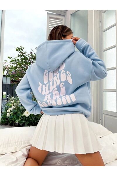 ORLONTEX Φούτερ με κουκούλα Unisex Blue Good Things με στάμπα με κουκούλα