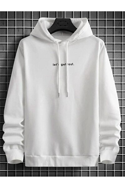 ORLONTEX Unisex White Let's Get Lost Φούτερ με στάμπα μεγάλου μεγέθους με κου...