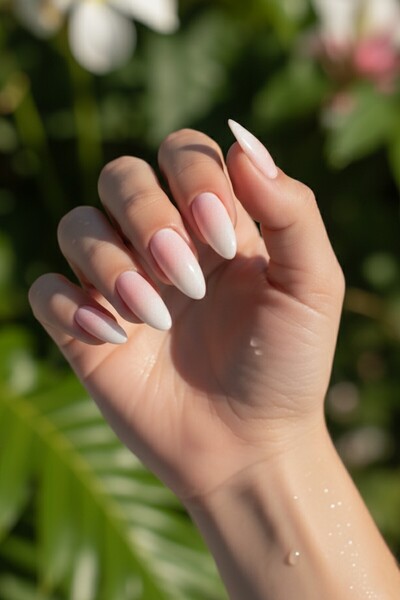 CAŞ DEKORASYON 12'li Pembe Ve Beyaz Renk Simli Takma Tırnak Seti (Yapıştırıcılı)