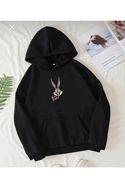 ORLONTEX Hanorac oversize cu glugă cu imprimeu Black Buggs Bunny unisex