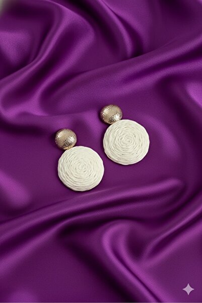 Dorvina Brass Women's Earrings Cream Circle Figured Wicker Weave Model Gold C...