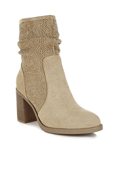 london Rag Women Rhinestone Studded Slouchy Ankle Boots in Beige