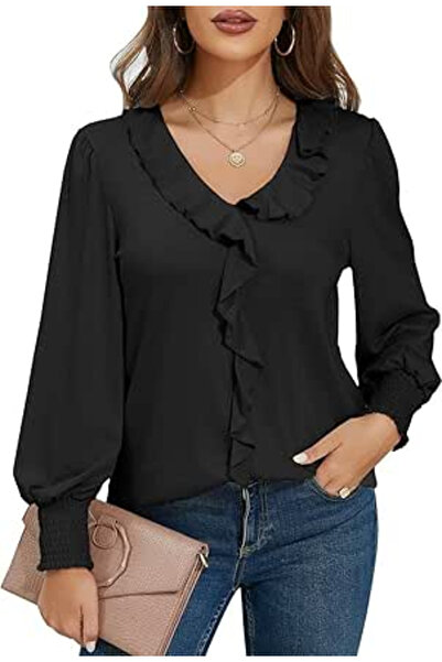 OEM Women's long-sleeved casual blouse, black L