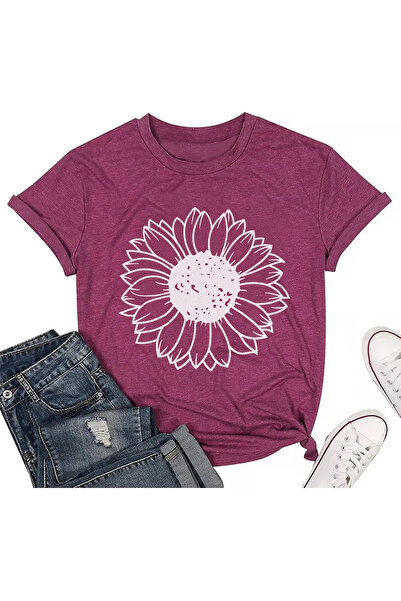 OEM Tricou de vară pentru femei, imprimeu floral, roșu, mărimea M